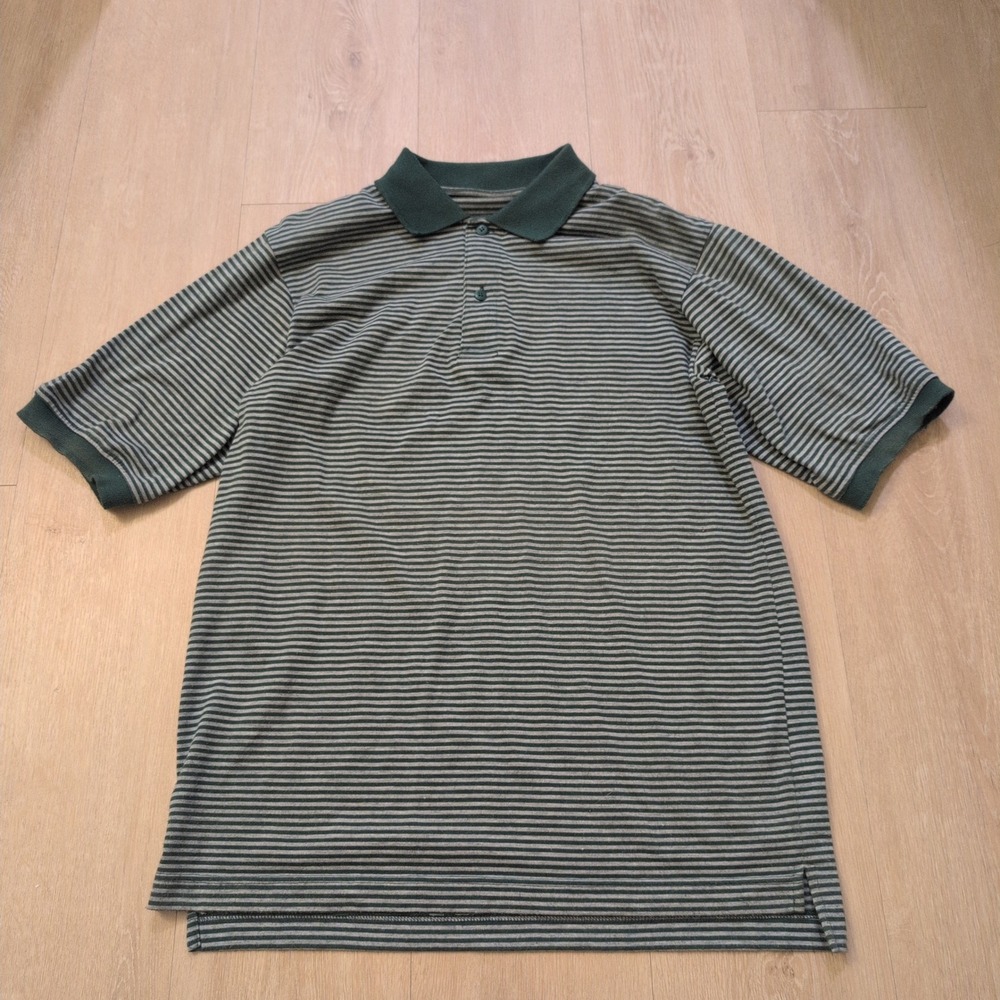 VTG Basic Editions Men's Medium Striped Polo Shirt Green Preppy‎ Skater Earth